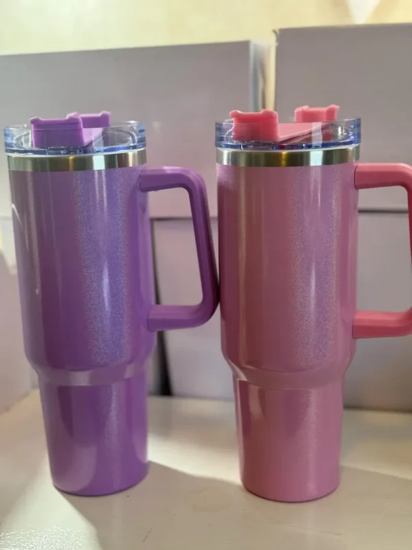 40 oz sublimation shimmer- color blank tumbler with handle and straw. stainless steel double wall vacuum insulated travel mug. - Image 5