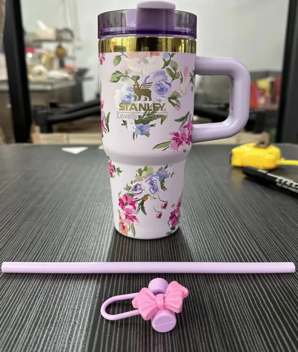 Stanley Dupes LoveShack fancy Quencher Tumbler 40oz/14oz, H2O tumbler Gift with a straw, straw topper and a Gift box - Image 10