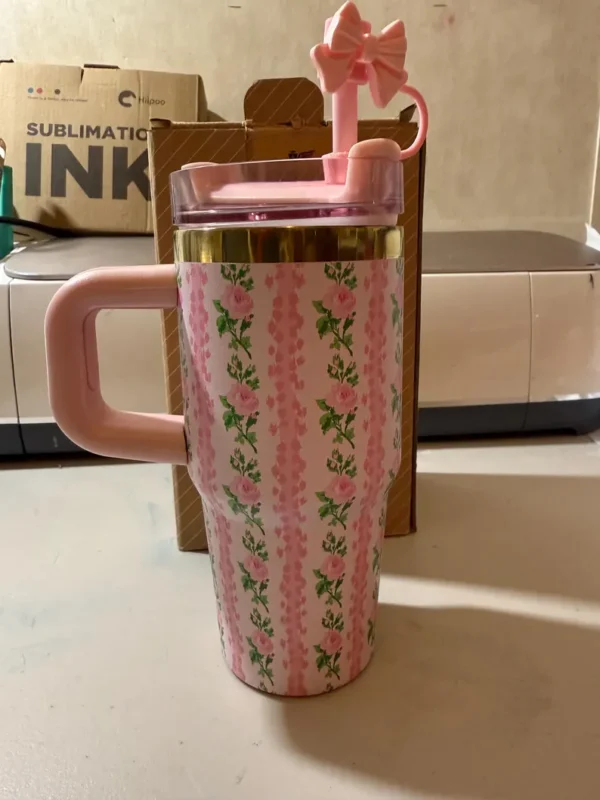 Stanley Dupes LoveShack fancy Quencher Tumbler 40oz/14oz, H2O tumbler Gift with a straw, straw topper and a Gift box - Image 8