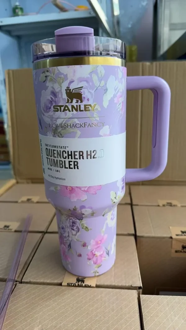 Stanley Dupes LoveShack fancy Quencher Tumbler 40oz/14oz, H2O tumbler Gift with a straw, straw topper and a Gift box - Image 7