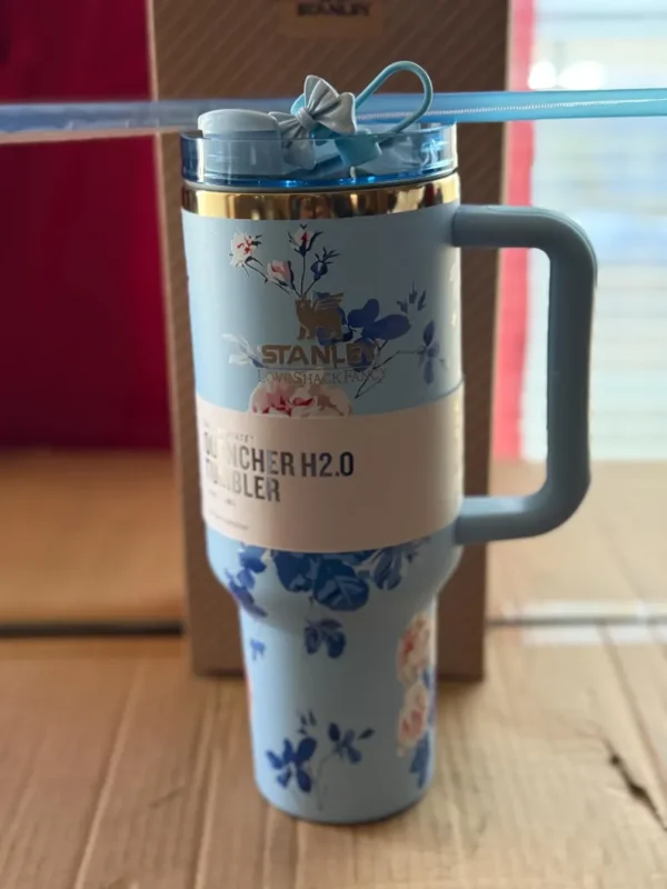 Stanley Dupes LoveShack fancy Quencher Tumbler 40oz/14oz, H2O tumbler Gift with a straw, straw topper and a Gift box - Image 3